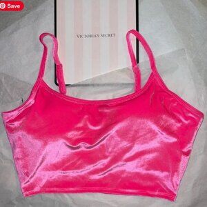 Victoria Secret Pink lightly lined velvet crop top hot pink Size S